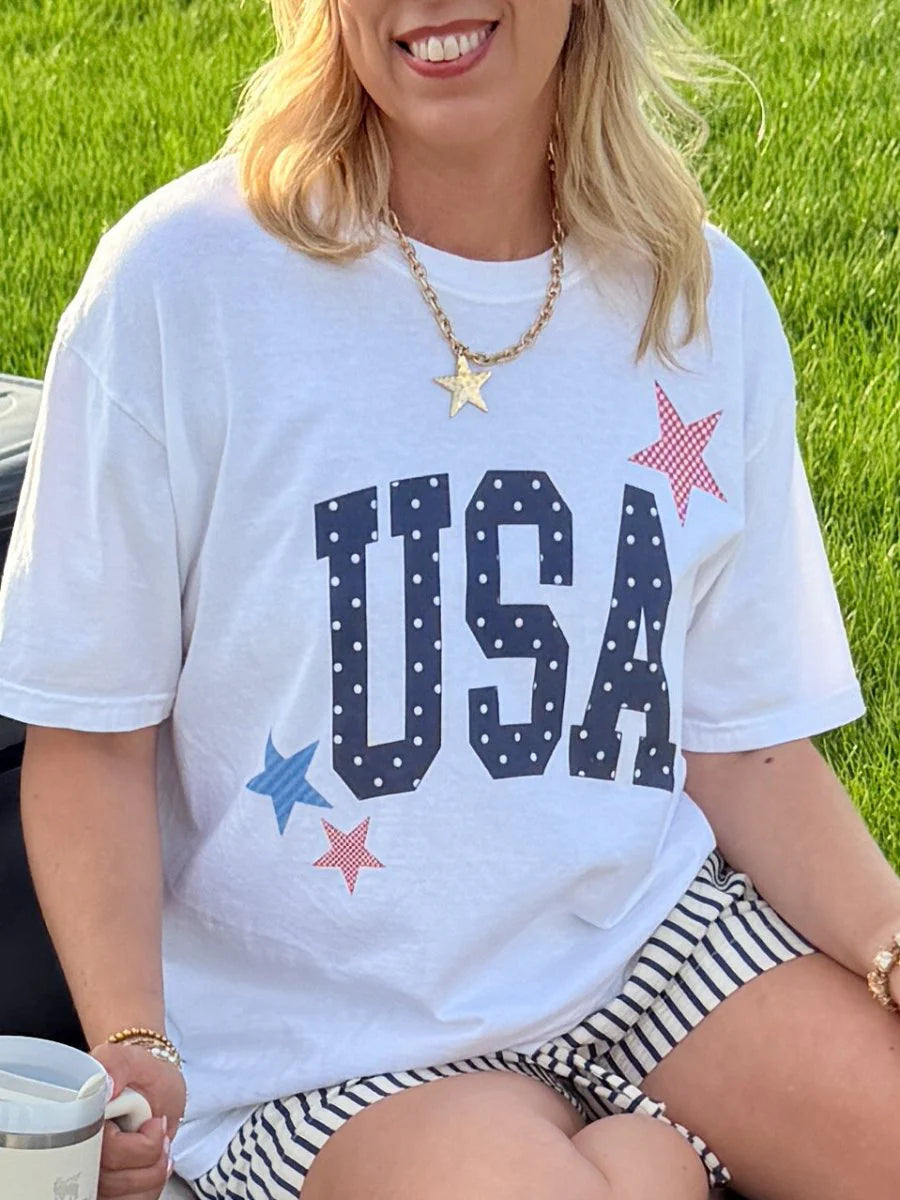 USA Dots & Stars Graphic Tee - White