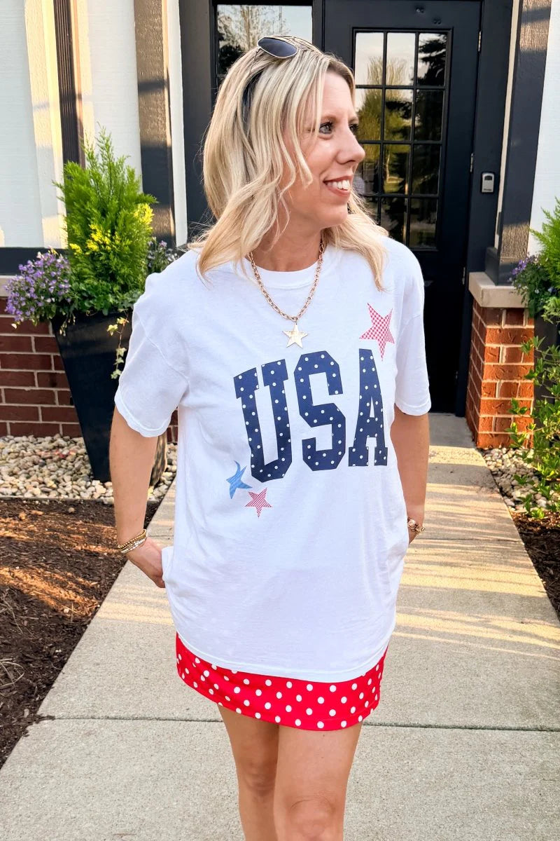 USA Dots & Stars Graphic Tee - White
