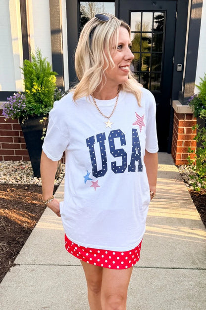 USA Dots & Stars Graphic Tee - White