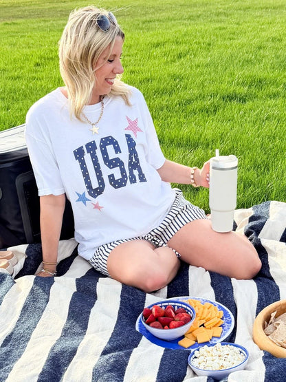 USA Dots & Stars Graphic Tee - White