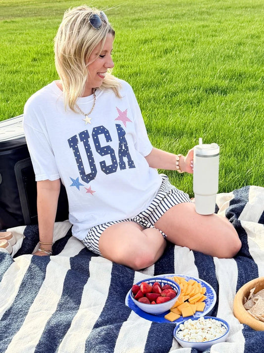 USA Dots & Stars Graphic Tee - White