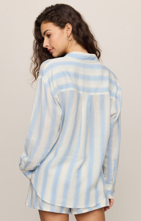 The Perfect Striped Linen Button Up - Skyline