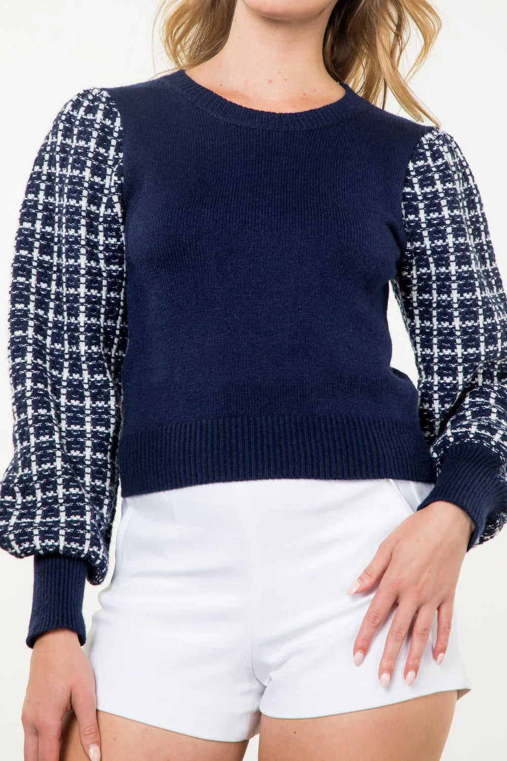 THML - Tweed Long Sleeve Knit Top - Navy