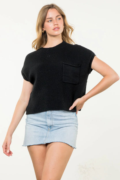 THML - Short Sleeve Knit Top - Black