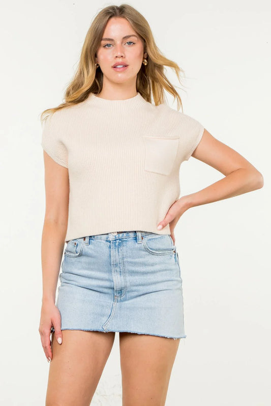 THML - Short Sleeve Knit Top - Cream