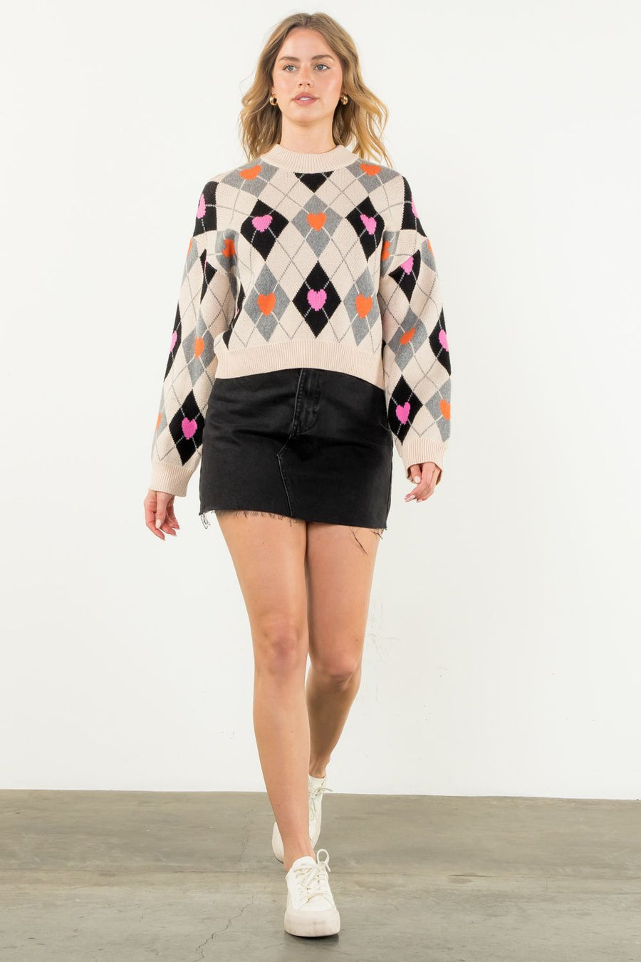 THML - Argyle Pattern Knit Sweater - Cream