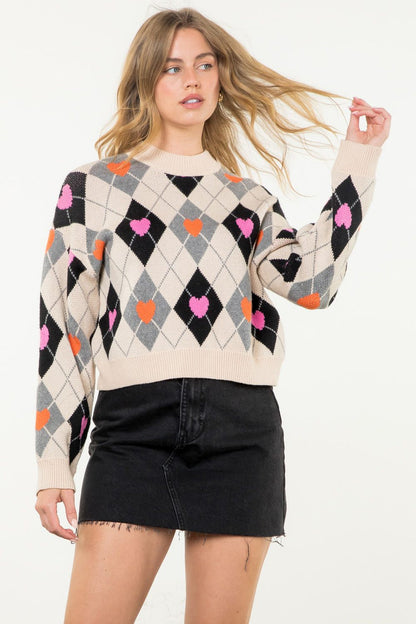 THML - Argyle Pattern Knit Sweater - Cream