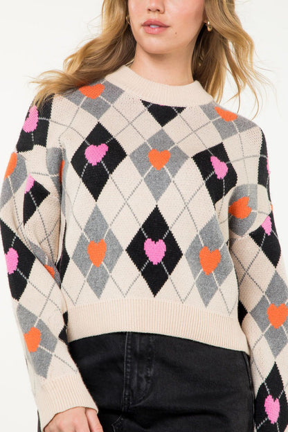 THML - Argyle Pattern Knit Sweater - Cream