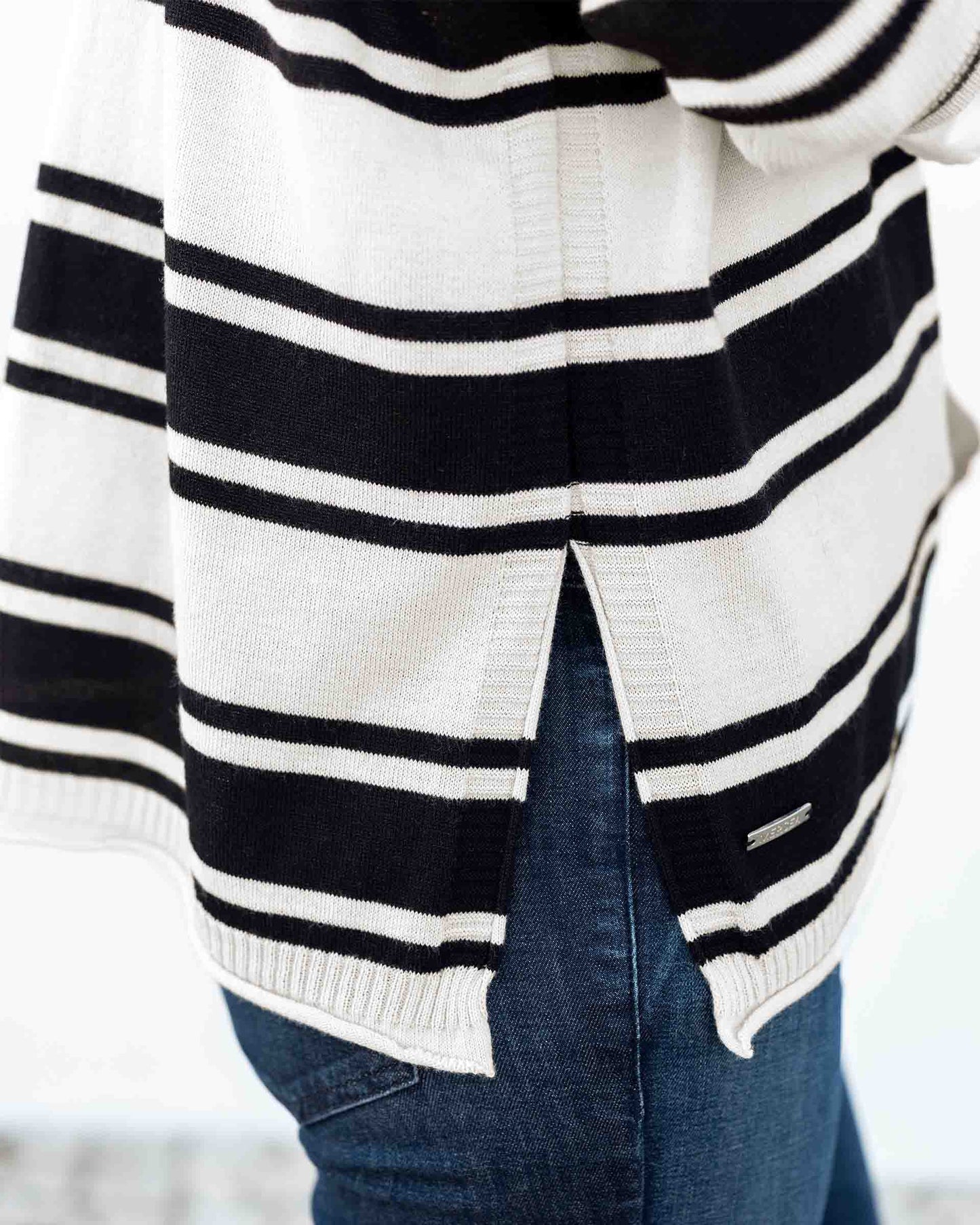 MerSea - Catalina V-Neck Sweater - Bone/Black Stripe