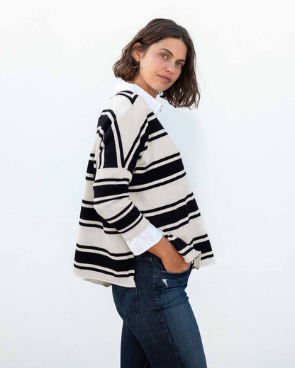 MerSea - Catalina V-Neck Sweater - Bone/Black Stripe