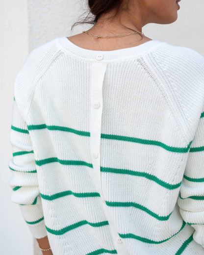 MerSea - Camden Crewneck Sweater - White/Jade Stripe