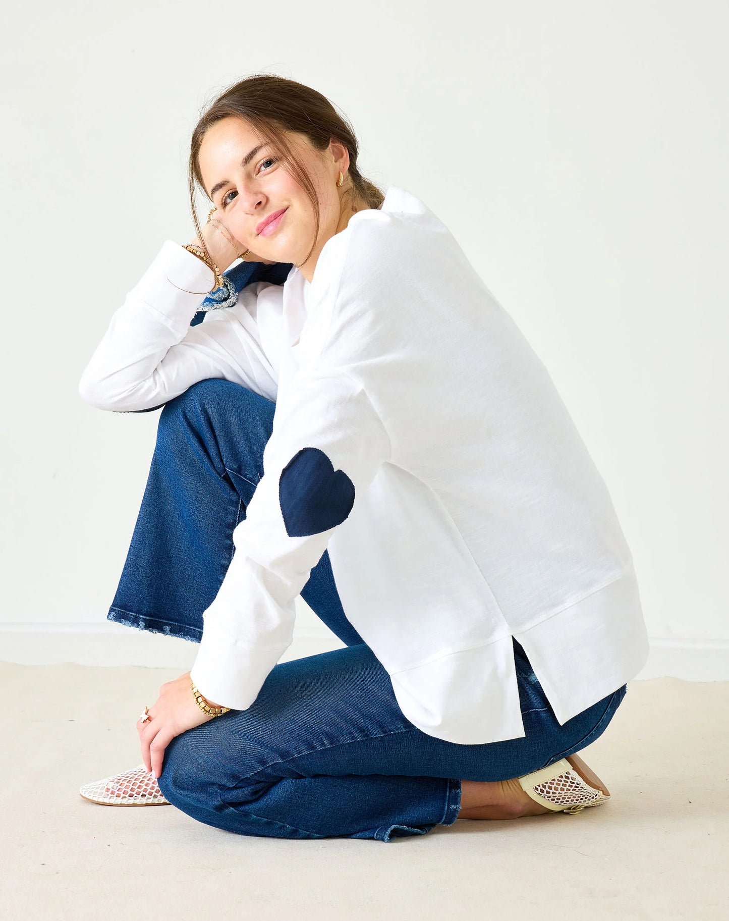 Amour Cotton Slub Tee - White/Navy Heart