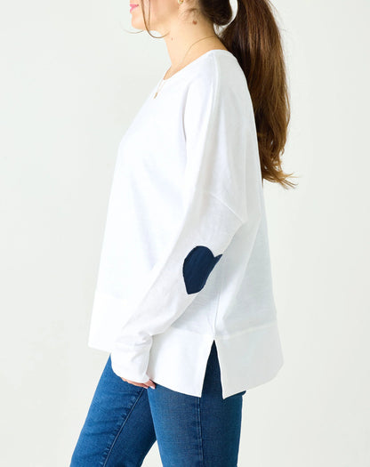 Amour Cotton Slub Tee - White/Navy Heart