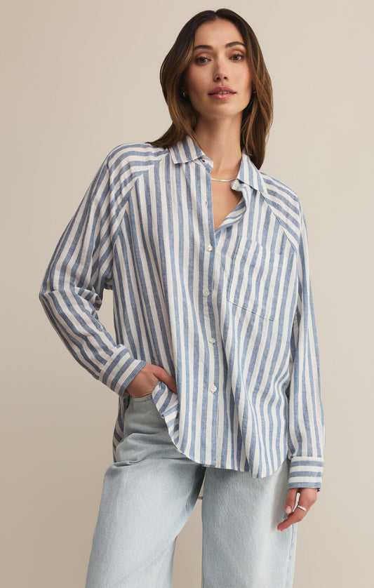 Perfect Linen Striped Top - Boathouse