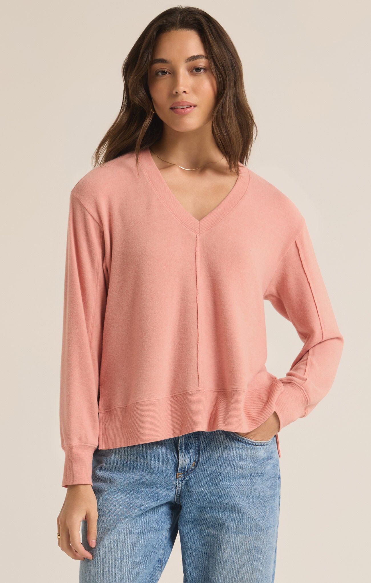 Z SUPPLY - Wilder Cloud V-Neck Long Sleeve Top - Rose Haze