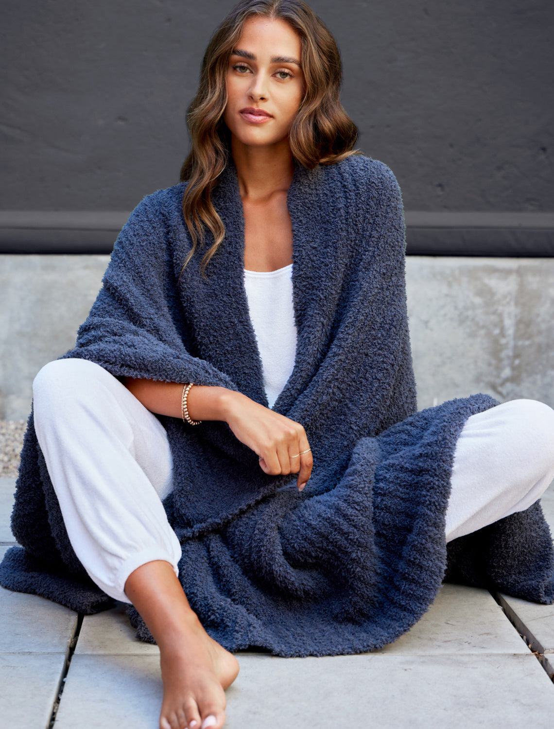  Barefoot Dreams CozyChic Ribbed Throw Slate Blue One