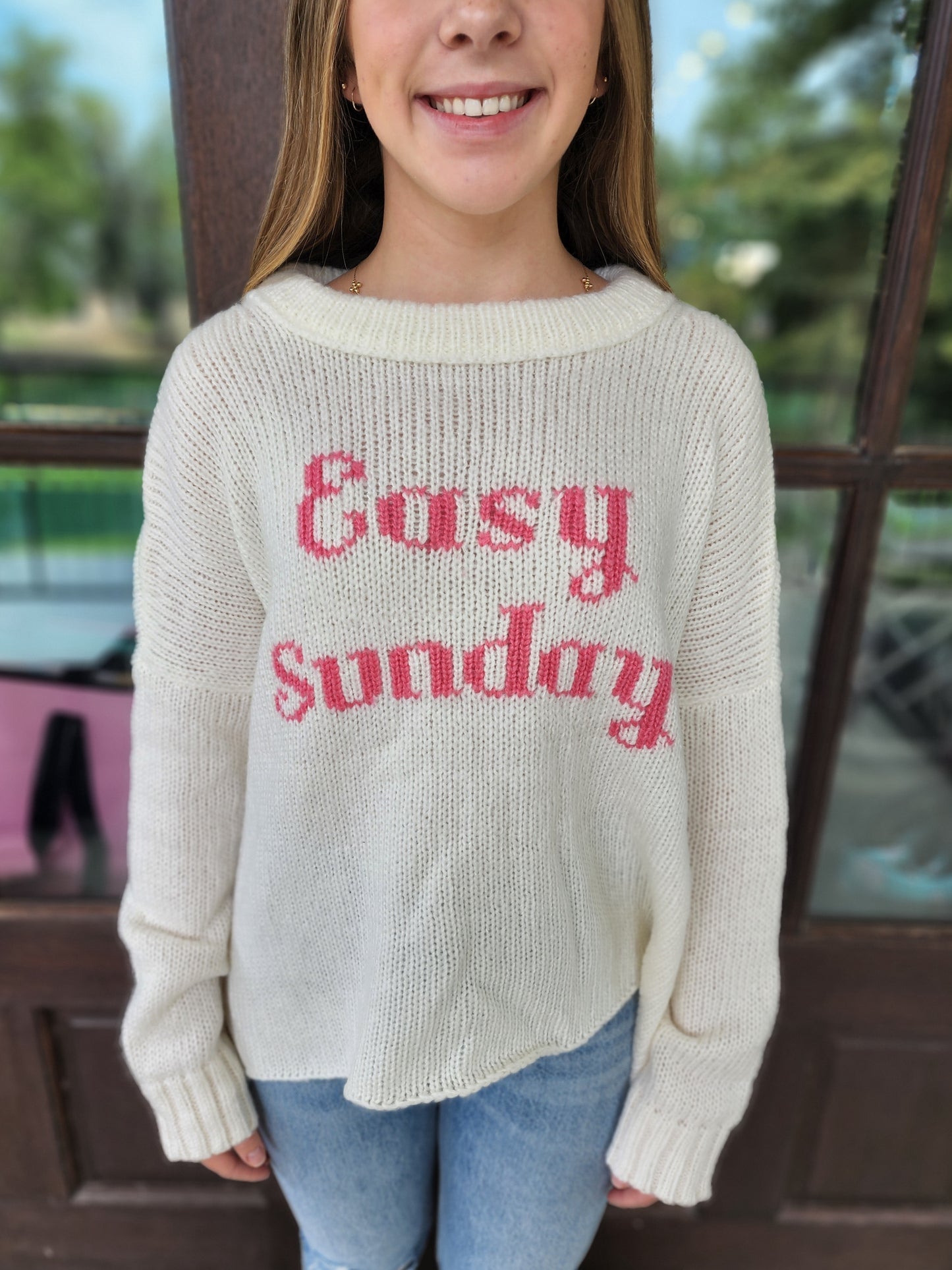 Wooden Ships - Easy Sunday Crew Sweater - Pure Snow/Cherry Pastille