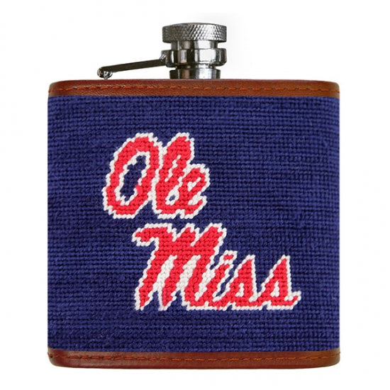 Ole Miss (Dark Navy) Needlepoint Flask