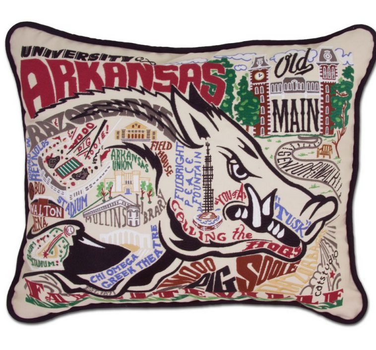 Collegiate Embroidered Pillow -University of  Arkansas - Spinout